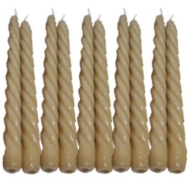 10 stuks beige glanzend gelakte swirl - spiraal kaarsen - twisted candles 230/22 (7 uur)
