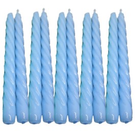 10 stuks blauw glanzend gelakte swirl - spiraal kaarsen - twisted candles 230/22 (7 uur)