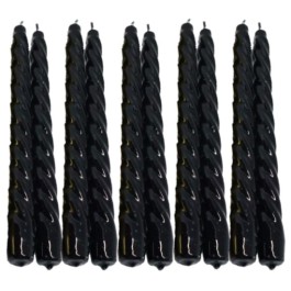 10 stuks zwart glanzend gelakte swirl - spiraal kaarsen - twisted candles 30/22 (7 uur)