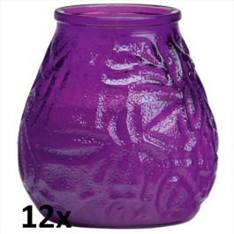 12x lowboy paars, de sfeervolle buiten- en binnen kaarsen in sierlijk doorzichtig sfeerglas