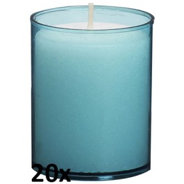 20 stuks Bolsius relight kaars in aqua blauw kunststof kaarsenhouder, voordeel verpakking