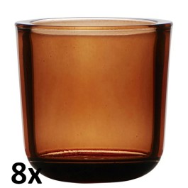 8 stuks transparant bruin glazen refill kaarsen- en theelichtjes houders 75/75