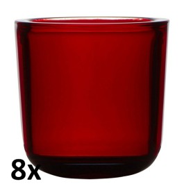 8 stuks transparant rood glazen refill kaarsen- en theelichtjes houders 75/75