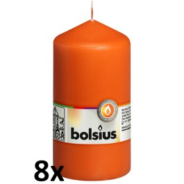 8 stuks oranje stompkaarsen 130/70 van Bolsius extra goedkoop in een voordeel verpakking