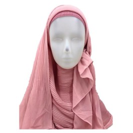 Roze geplooide hoofddoek/hijaab (incl. roze binnenmuts)