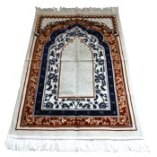 Gebedskleed: Donkerblauw-bruin met zilveren draad Prada gebedsmat 110 x 70 x 4 cm