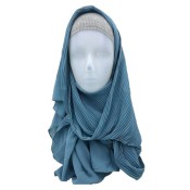 Blauwe geplooide hoofddoek (incl. grijze binnenmuts)
