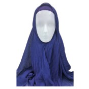 Donkerblauwe geplooide hoofddoek (incl. donkerblauwe binnenmuts)