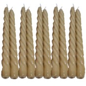 10 stuks beige glanzend gelakte spiraal dinerkaarsen - twisted candles 230/22 (7 uur) 