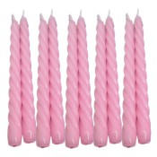 10 stuks roze glanzend gelakte spiraal dinerkaarsen - twisted candles 230/22 (7 uur) 